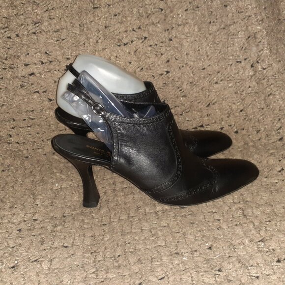 SONIA RYKIEL-Vintage Black Leather Brogue/Wingtip Slingback Sandals-Sz 38.5-NM - Picture 4 of 8